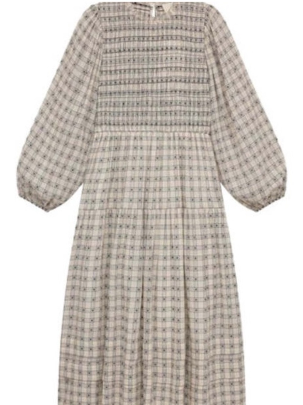 THE GREAT Plaid Midi Long Dress in White Cream Black Cottage core Hill house - Picture 2 of 10